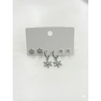 Sallantılı Kar Tanesi Detaylı Altılı Küpe - Kp00618