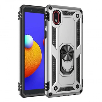 Samsung Galaxy A01 Core Kılıf Sofya Yüzüklü Silikon Kapak - Gümüş