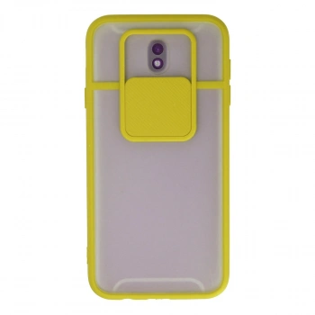Samsung Galaxy J7 Pro / J730 Kılıf Palm Buzlu Kamera Sürgülü Silikon - Sarı