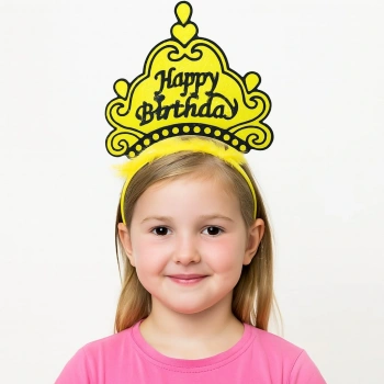 Sarı Happy Birthday Prenses Tacı – Doğum Günü Taç Aksesuarı (5324)