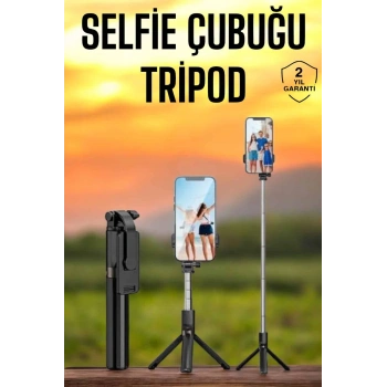 Selfie Çubuğu Tripod Kumandalı Telefon Tutucu Siyah