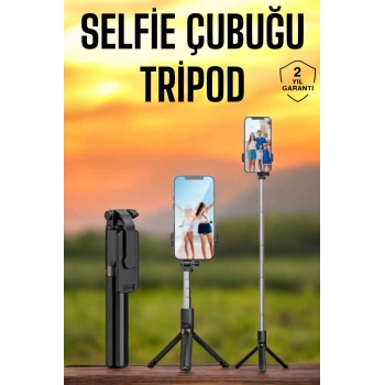 Selfie Çubuğu Tripod Kumandalı Telefon Tutucu Siyah
