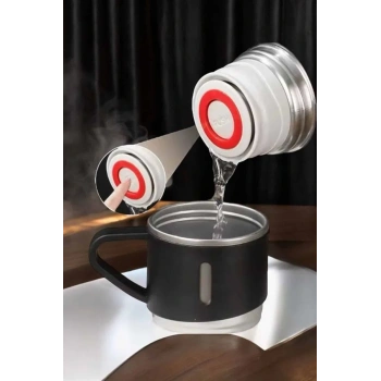 Şık Ve Dayanıklı 3 Bardaklı Termos Seti Uzun Süre Isı Koruma Özellikli