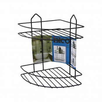 SİYAH  2 KATLI - ÜÇGEN METAL BANYO KÖŞELİK - DUŞKABİN RAF (5324)