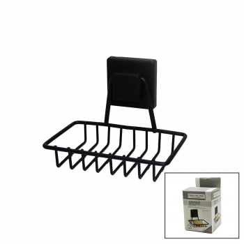 SİYAH - METAL KATI SABUNLUK KARE GÜÇLÜ YAPIŞKANLI 11X12.5X11CM (5324)