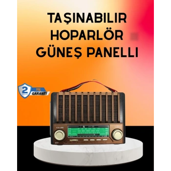 Solar Şarjlı Taşınabilir Radyo Bluetooth Hoparlör USB SD Destekli