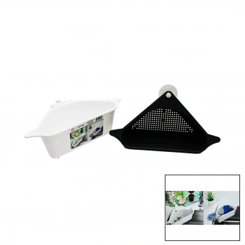 SÜZGEÇLİ LAVABO DÜZENLEYİCİ PLASTİK KÖŞE RAFI VANTUZLU (5324)