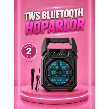 Taşınabilir 6.5” Bluetooth Hoparlör USB TF Kart Mikrofonlu Şarjlı Sistem