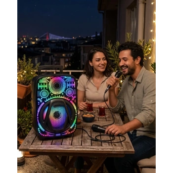 Taşınabilir Bluetooth Speaker Mikrofonlu RGB Işıklı Karaoke Ses Sistemi