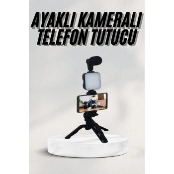 Telefon Tutucu Led Işıklı Kumandalı Mikrofon Telefon Vlog Video Kayıt