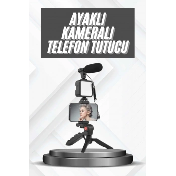 Telefon Tutucu Mikrofonlu Işıklı Youtuber Video Kayıt