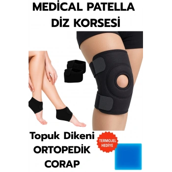 Topuk Çorabı 2li Sağ Sol+ Medical Patella Destekli Dizlik + Termojel – Ortopedik Destek Seti