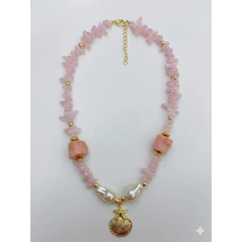 Toz Pembe  Pirinç Kolyeler 40+5 Cm  - Kl0295