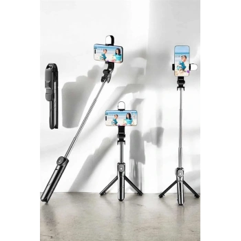 Tripod Kablosuz Bluetooth Bağlantılı Selfie Çubuğu 360 Derece Dönebilen