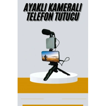 Tripod Telefon Tutucu Kumandalı Mikrofon Led Işık Vlog Video Kayıt