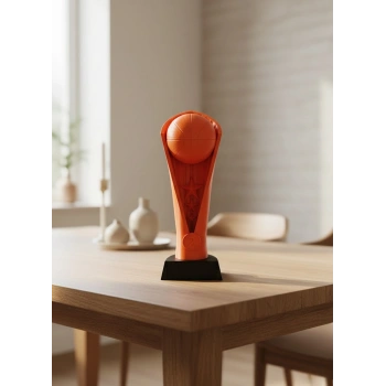 Turuncu Kupa 23cm Basketbol Temalı Dekoratif Ödül Biblosu