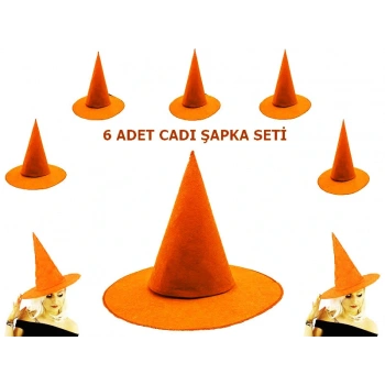 Turuncu MevcutKeçe Cadı Şapkası 6 Adet