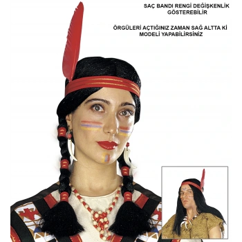 Tüylü Örgülü Hint Peruğu Kızılderili Peruğu (5324)