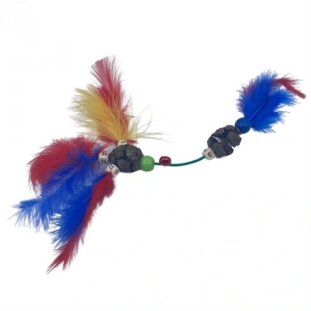 Tüylü Tahta Boncuklu Zilli Kedi Oyuncağı Çok Renkli Kedi Oyuncak (5324)