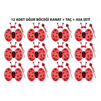 Uğur Böceği Kostüm Seti - Kanat Taç Asa 3 Parça 12 Adet (5324)