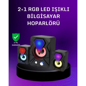 USB Bağlantılı RGB 2.1 Hoparlör Seti Derin Bas ve Renkli Işık