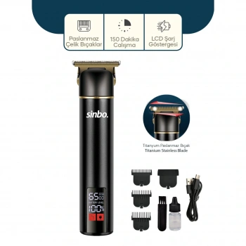 USB ŞARJLI - LCD GÖSTERGELİ SAÇ - SAKAL KESME TRAŞ MAKİNESİ ALÜMİNYUM ALAŞIMLI GÖVDE SHC-1907 (5324)