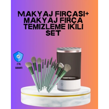 USB Şarjlı Makyaj Fırçası Temizleyici + Profesyonel Fırça Seti