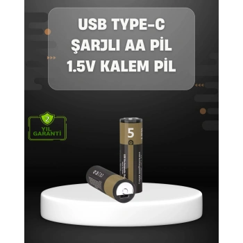 USB Type-C Girişli Şarjlı AA Lityum Pil | 1.5V Sabit Çıkış | 3200mWh (2li Paket)