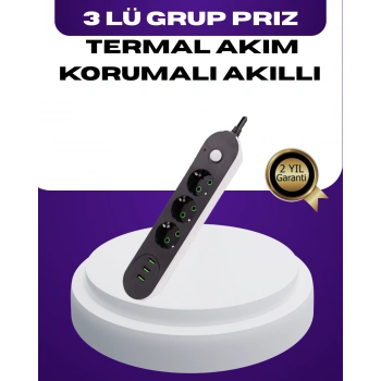 USB Yuvalı Anahtarlı Üçlü Priz 2 Metre Kablolu