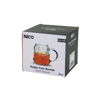 ÜZÜM - KABARCIKLI KULPLU CAM BARDAK TERMİSİL - ISIYA DAYANIKLI BOROSİLİKAT 350ML (5324)