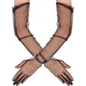 Uzun Boy Likralı Siyah Renk Yetişkin Mega Tül Eldiven 53 cm (5324)