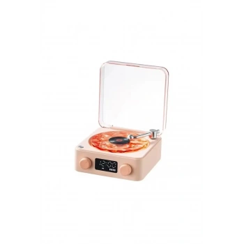 Waves Nostalji Plak Görünümlü Bluetooth Hoparlör 3d Ses Dalgası Retro Müzik Plak Pembe