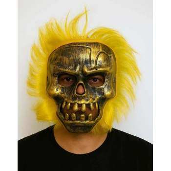 Wild Skull - Bakır Kafatası Sarı Saçlı İskelet Maske (5324)
