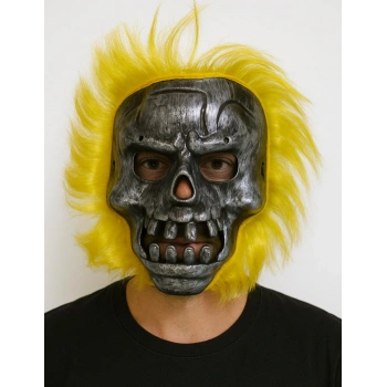 Wild Skull - Metal Kafatası Sarı Saçlı İskelet Maske