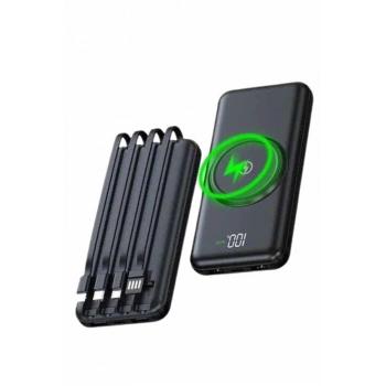Wireless Powerbank 10000 Mah LED Ekranlı Dahili Kablolu Hızlı Şarj