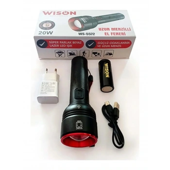 WISON WS-5572 20W Uzun Menzilli Şarjlı Metal El Feneri (5324)