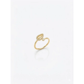 Yaprak Tasarımlı Taşlı Yüzük - Yz0245
