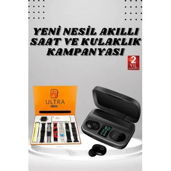 Yeni Nesil Akıllı Saat ve Bluetooth Kulaklık Kampanyası Dokunmatik Kare 7 Kordonlu