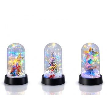 Yılbaşı Temalı Işıklı  Dekoratif Cam Fanus Alk5038