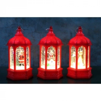 Yılbaşı Temalı Işıklı Kar Küresi Kırmızı Tasarım