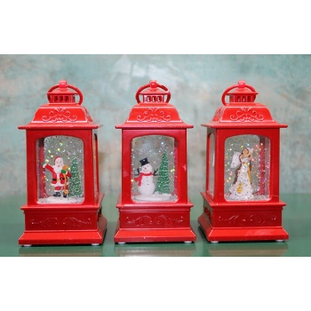 Yılbaşı Temalı Işıklı Müzikli Kar Küresi Kırmızı Tasarımlı