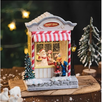 Yılbaşı Temalı Şekerci Dükkanı Kar Küresi Işıklı Müzikli