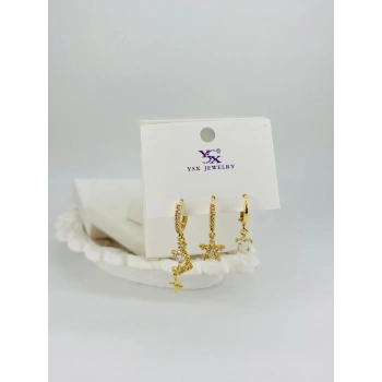 Yıldız Detaylı Üçlü Kombin Küpe - Kp00547