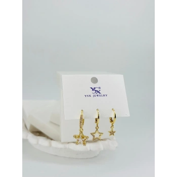 Yıldız Detaylı Üçlü Kombin Küpe - Kp00555