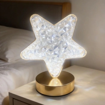 Yıldız Model Kristal LED Masa Lambası – Dokunmatik, 3 Renk Işık Modlu, Şarjlı Mini Dekoratif Gece Lambası (5324)