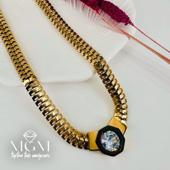 Zirkon Taşlı Çelik Çelik Kolye 40+5 Cm - Kl0194