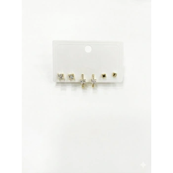   Zirkon Taşlı Pirinç Altılı  Kombin Küpe - Kp00572