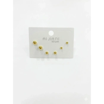   Zirkon Taşlı Pirinç Altılı  Kombin Küpe - Kp00588