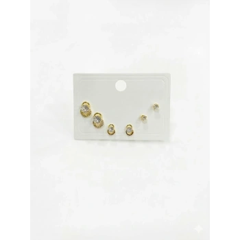   Zirkon Taşlı Pirinç Altılı  Kombin Küpe - Kp00637