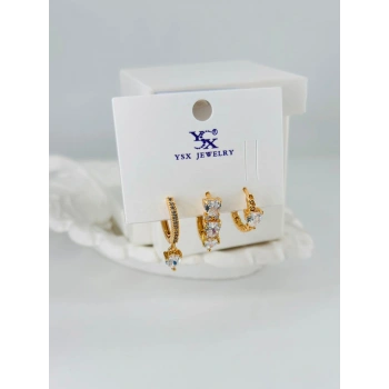 Zirkon Taşlı Üçlü Kombin Küpe - Kp00370